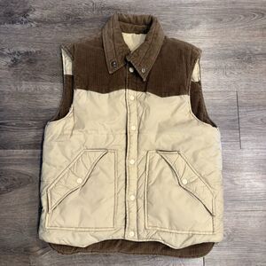 Vintage 80s Puffer Vest High Trails Mens M Corduroy Yoke Western Brown Tan